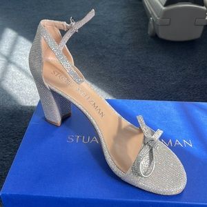 Stuart Weitzman evening silver shoe sandal size 8.5/39 in box with bag
